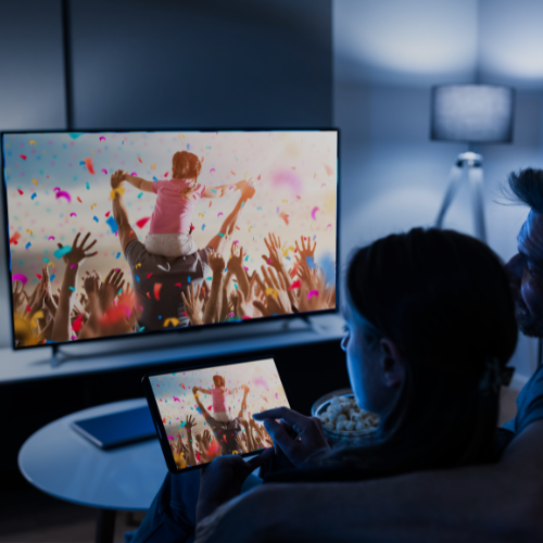 Family enjoying cable TV